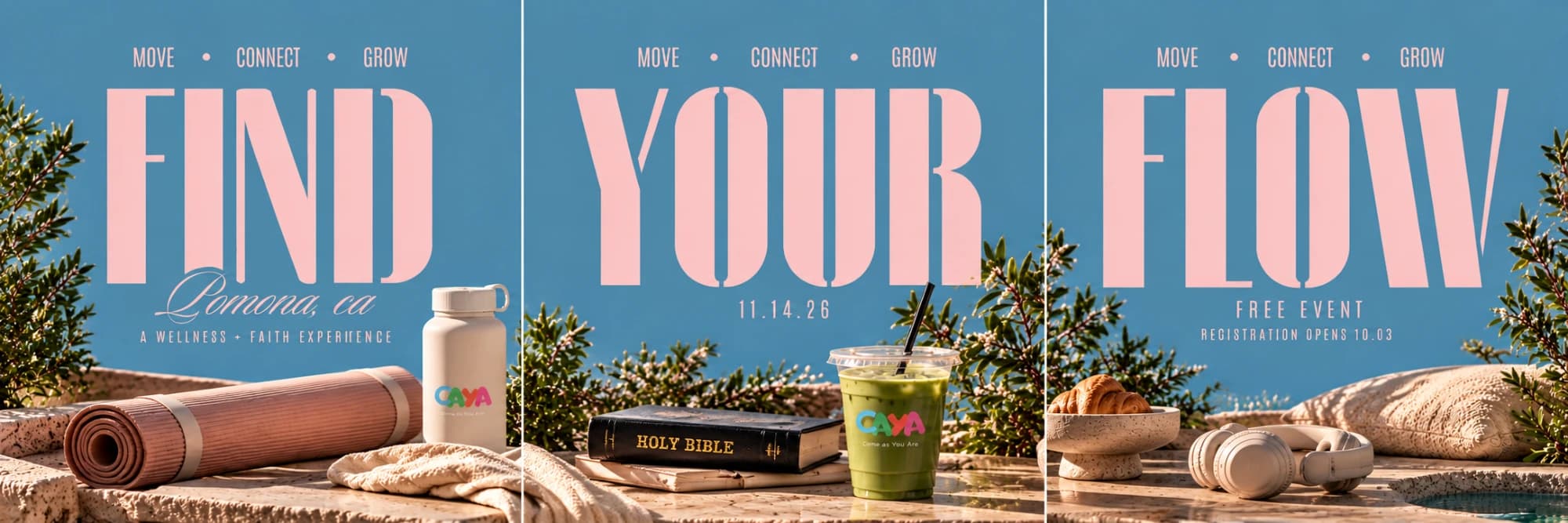 Find Your Flow — move, connect, grow. Pomona, CA, 11.14.26. A wellness and faith experience. Free event.